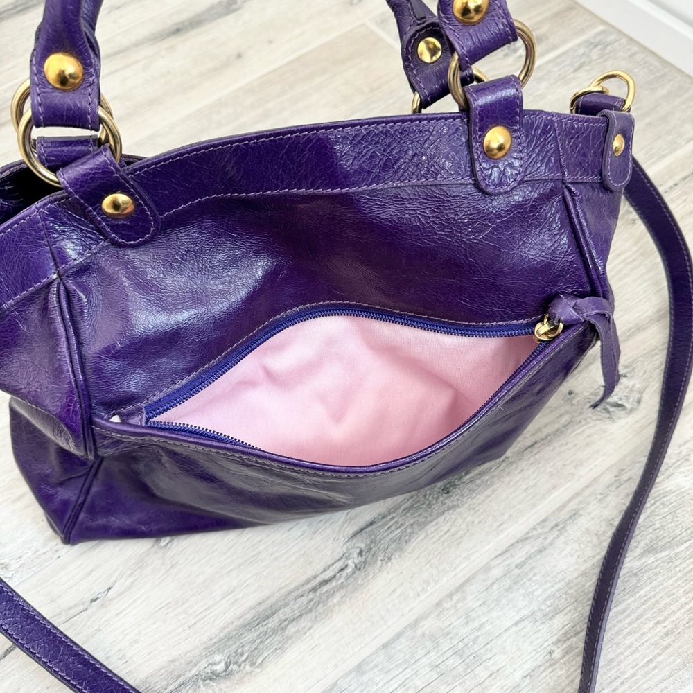 Maurizio Taiuti Genuine Leather Purple Satchel Crossbody Bag - Picture 10 of 14